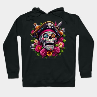 Sugar Skull Art - Swashbuckling Pirate Skull Hoodie